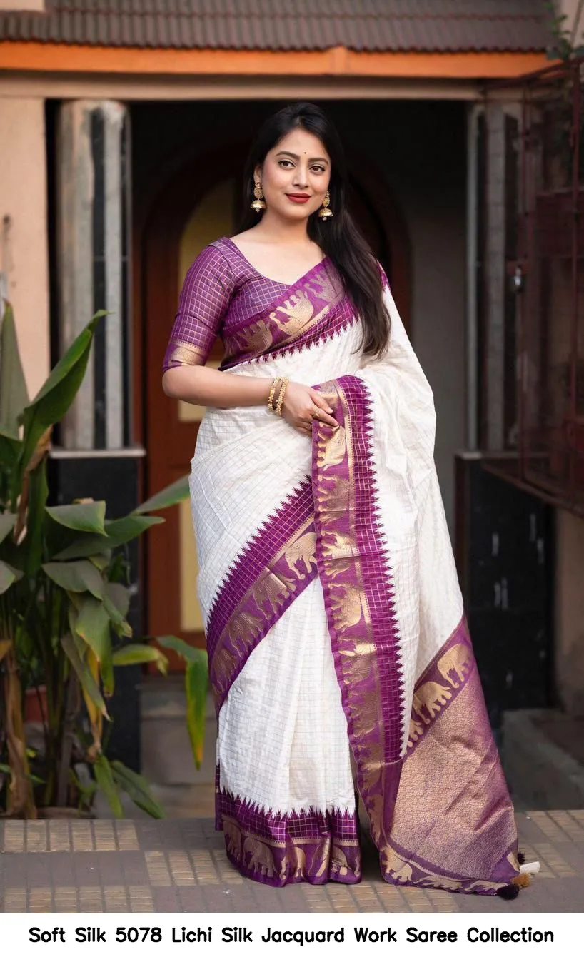 Soft Silk 5078 Lichi Silk Jacquard Work Saree Collection - Image 4