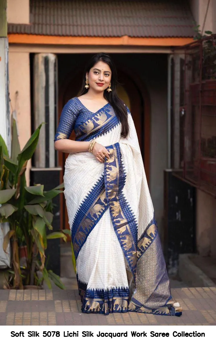 Soft Silk 5078 Lichi Silk Jacquard Work Saree Collection - Image 5