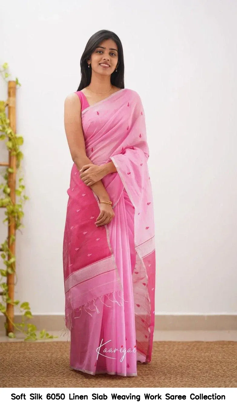 Soft Silk 6050 Linen Slab Weaving Work Saree Collection - Image 2
