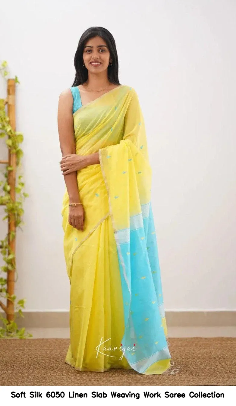 Soft Silk 6050 Linen Slab Weaving Work Saree Collection - Image 4