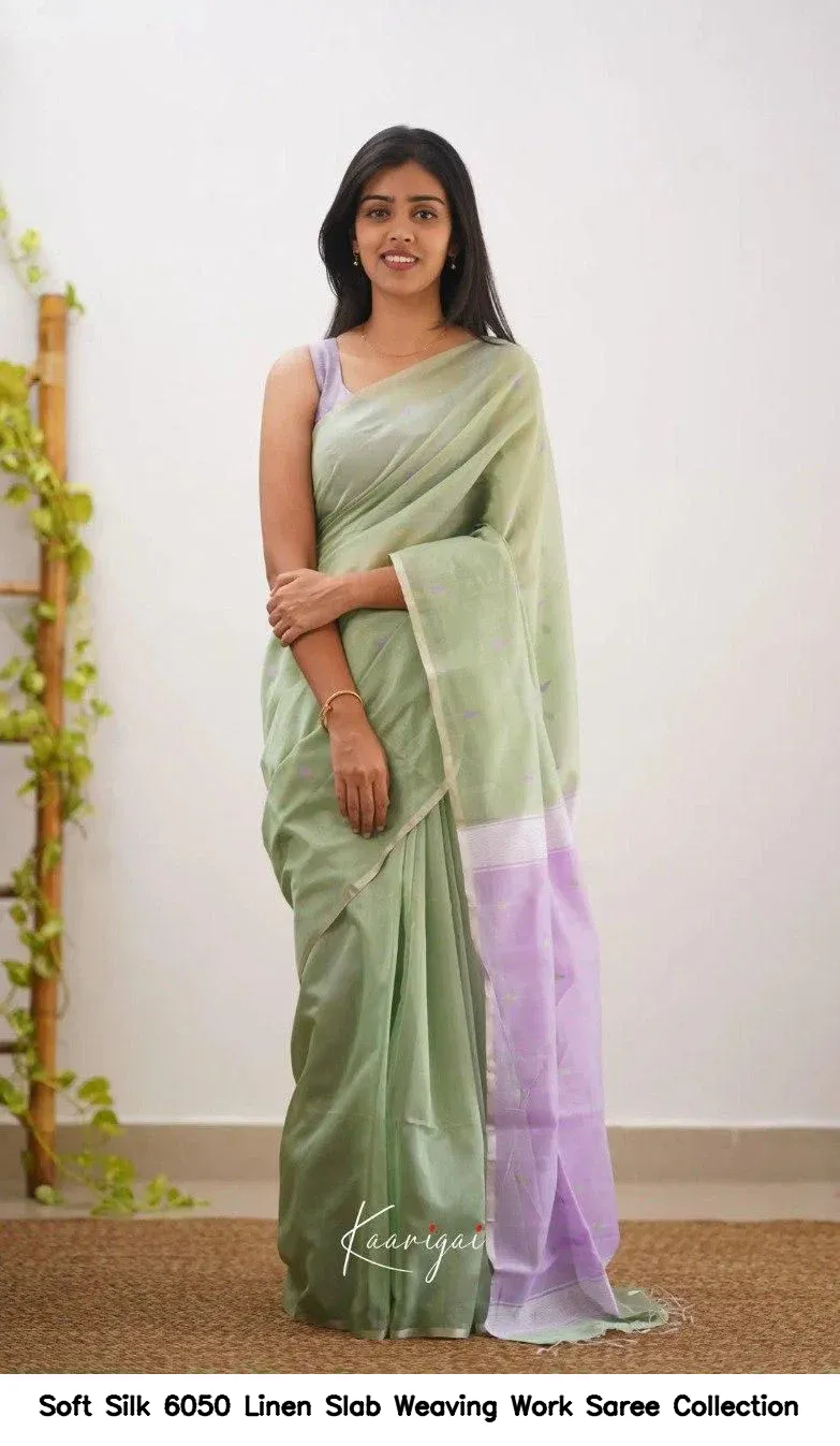 Soft Silk 6050 Linen Slab Weaving Work Saree Collection - Image 5