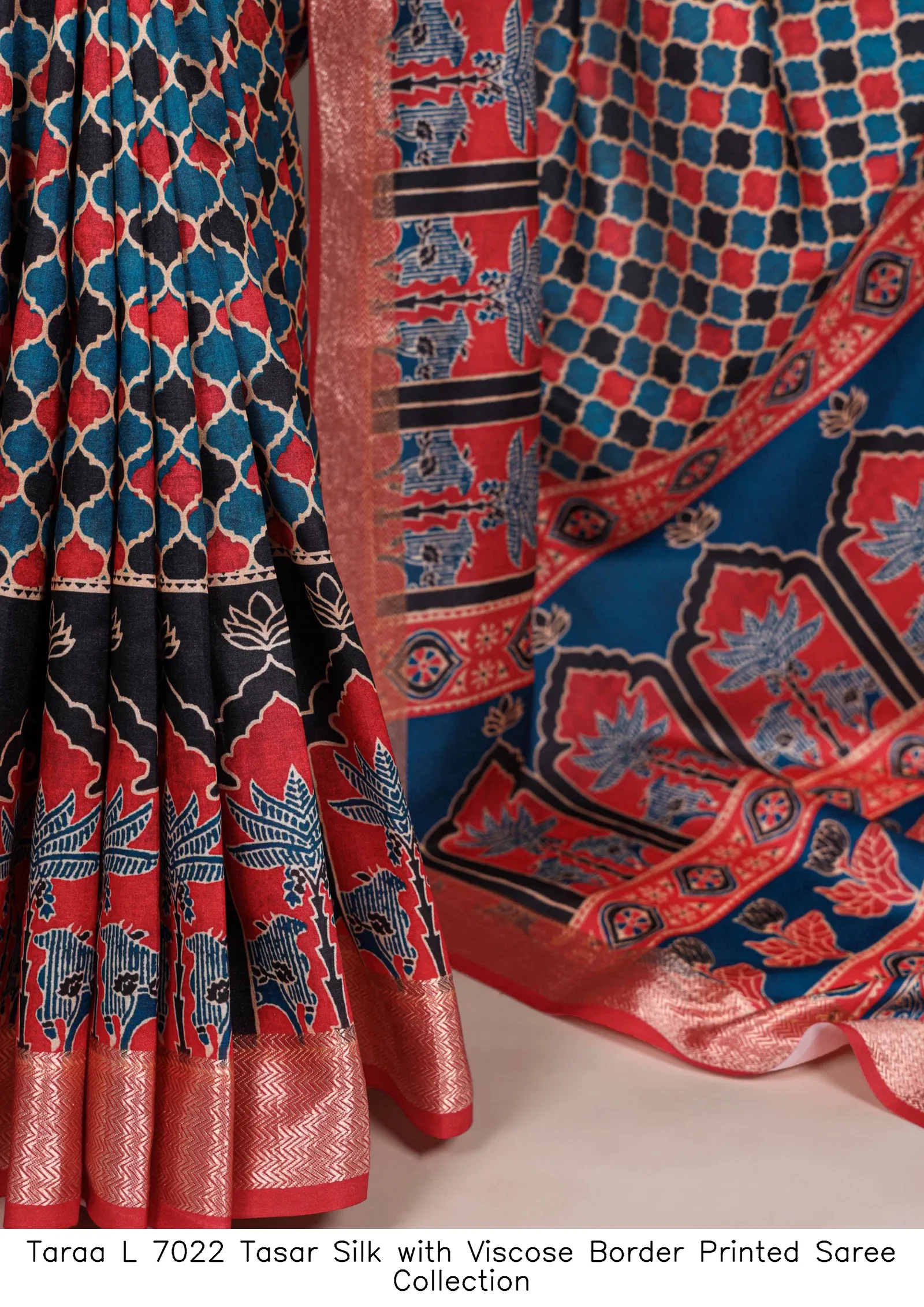 Taraa L 7022 Tasar Silk with Viscose Border Printed Saree Collection - Image 10