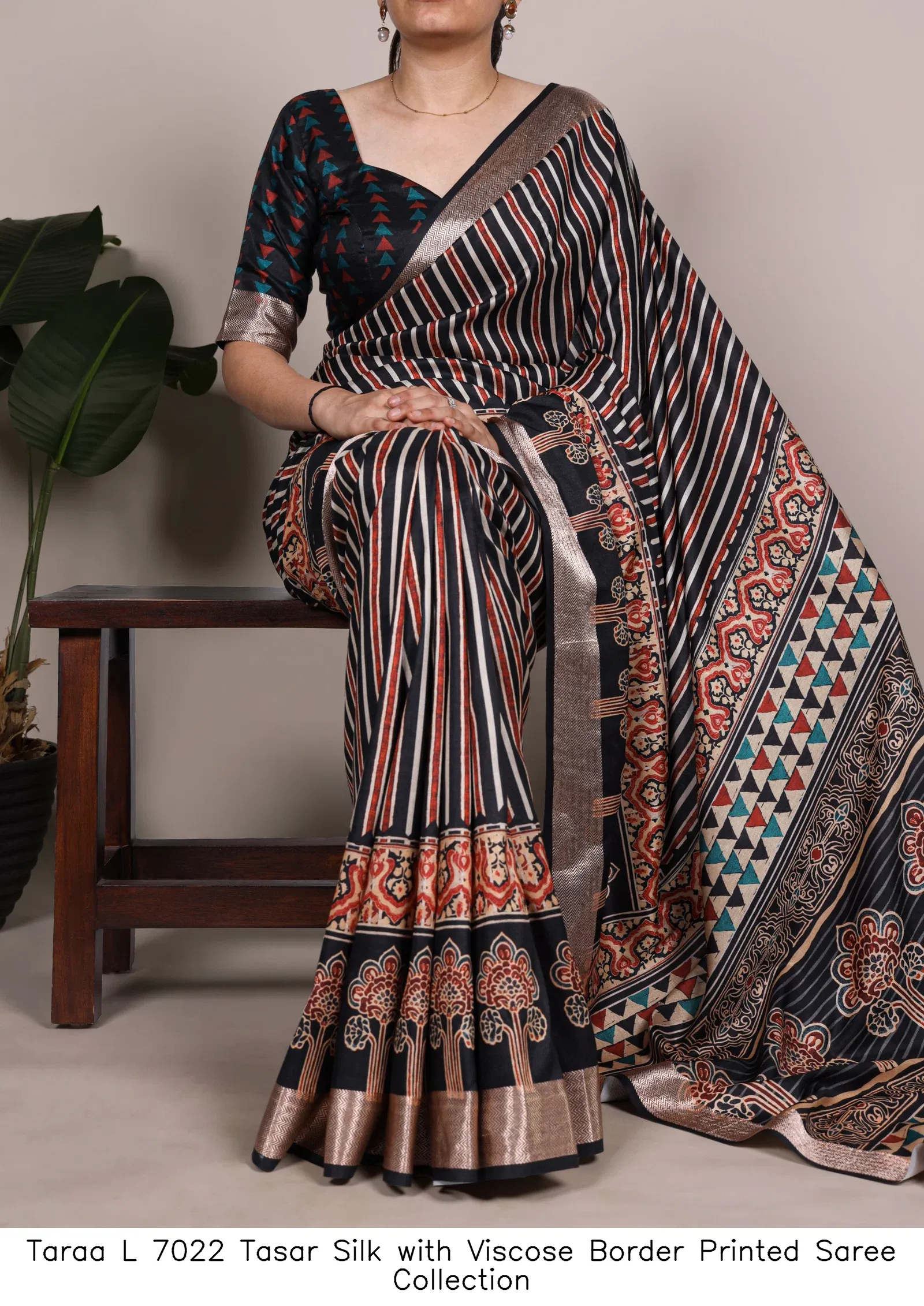 Taraa L 7022 Tasar Silk with Viscose Border Printed Saree Collection - Image 12