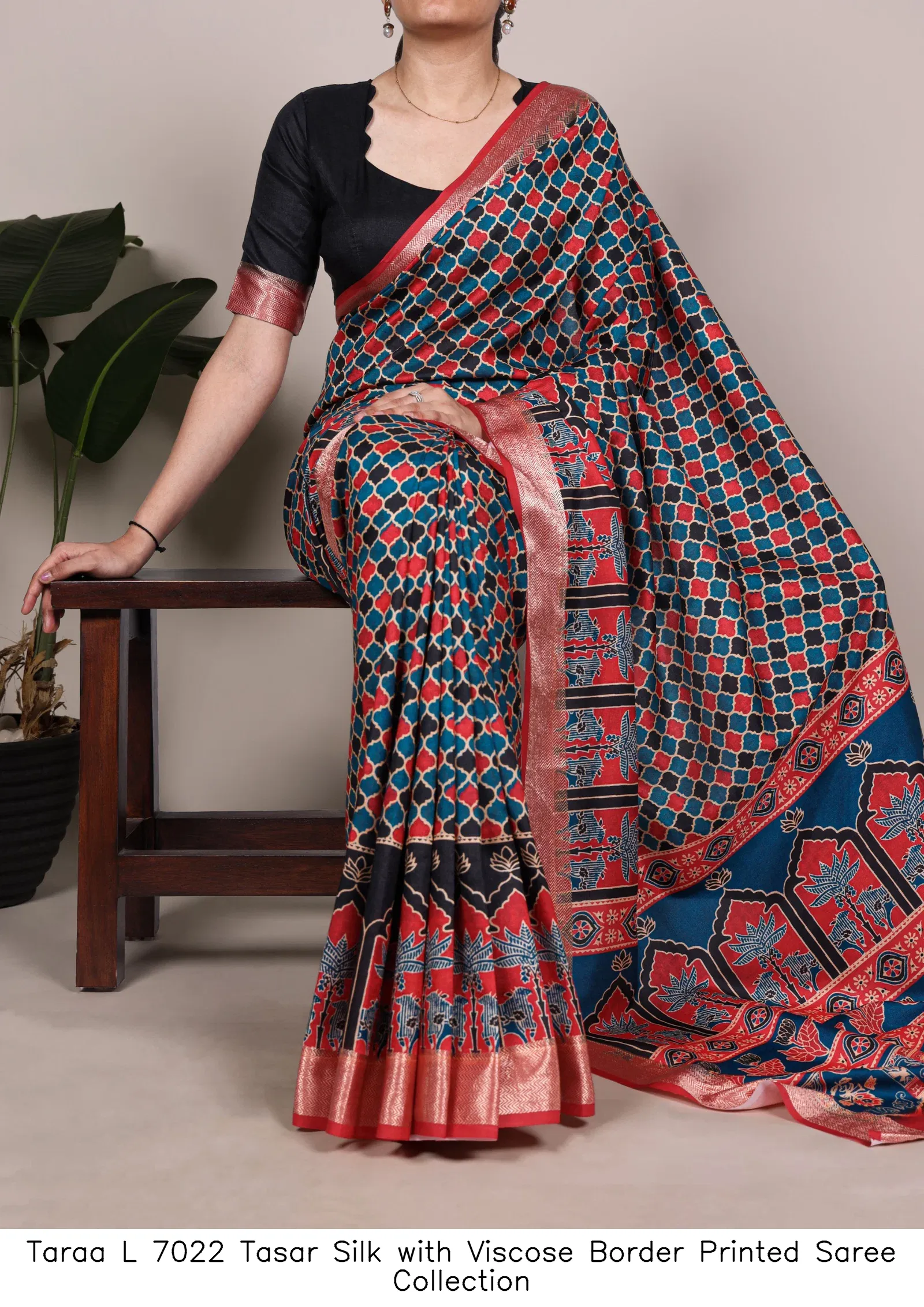 Taraa L 7022 Tasar Silk with Viscose Border Printed Saree Collection - Image 13