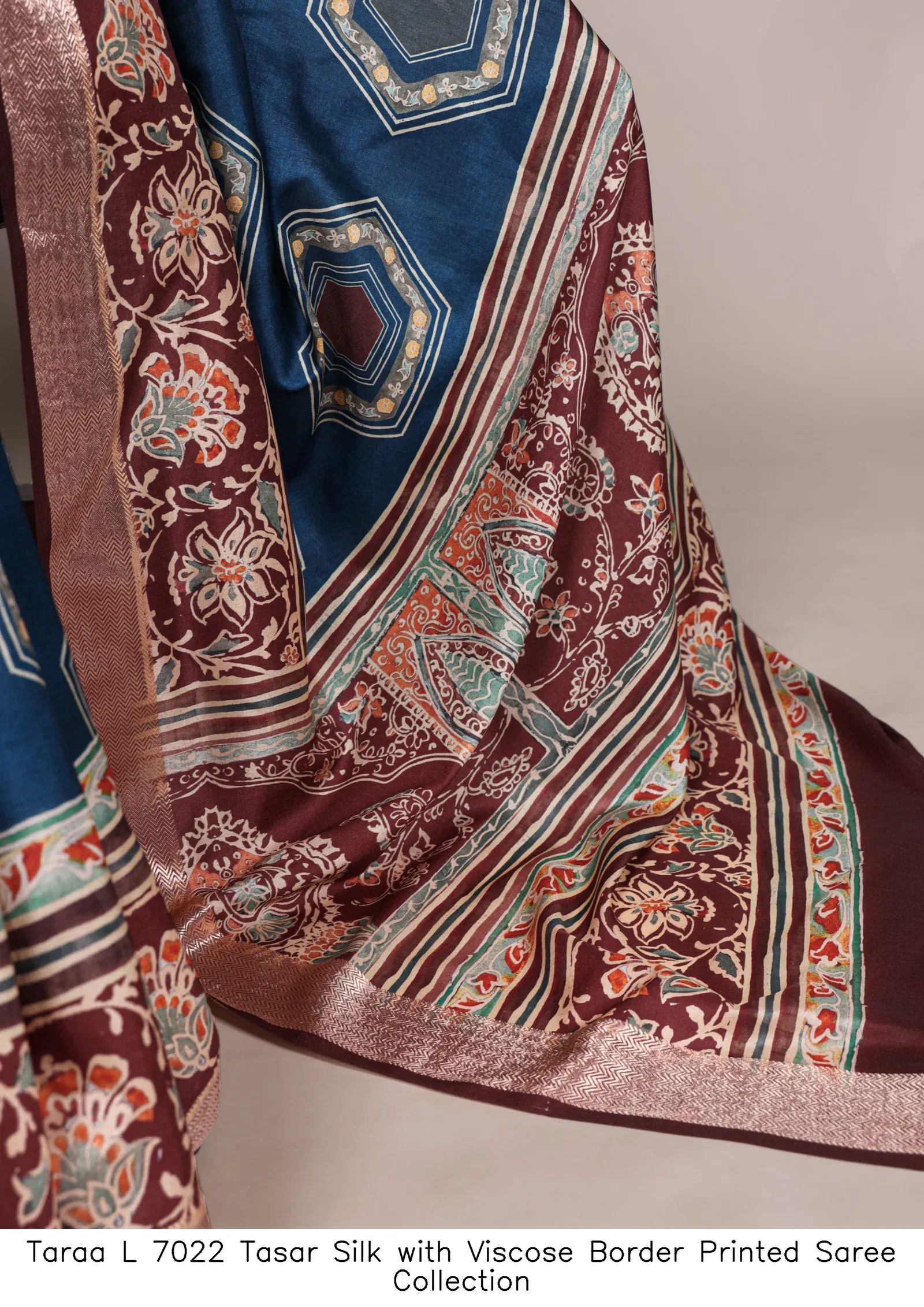 Taraa L 7022 Tasar Silk with Viscose Border Printed Saree Collection - Image 2