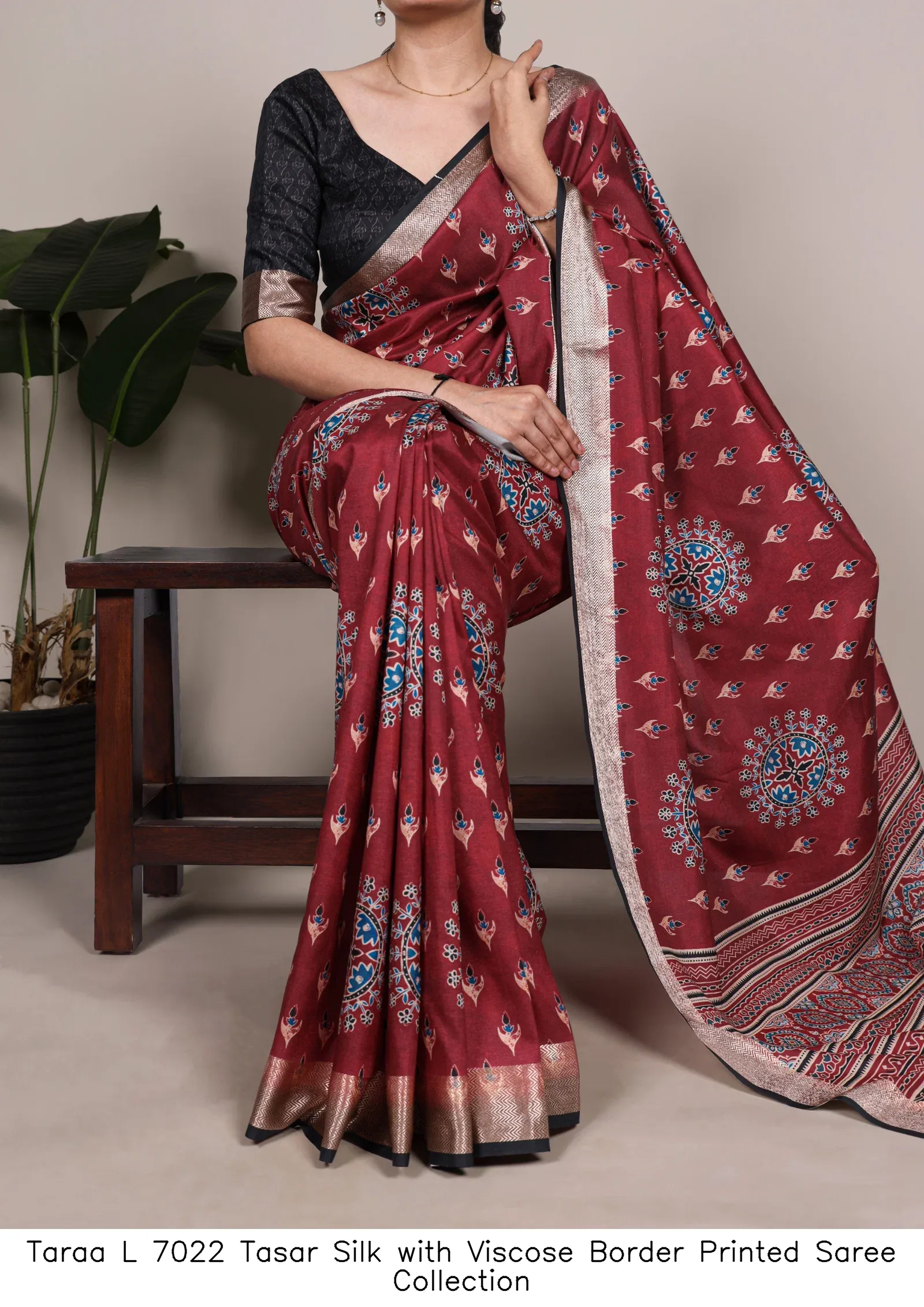 Taraa L 7022 Tasar Silk with Viscose Border Printed Saree Collection - Image 5