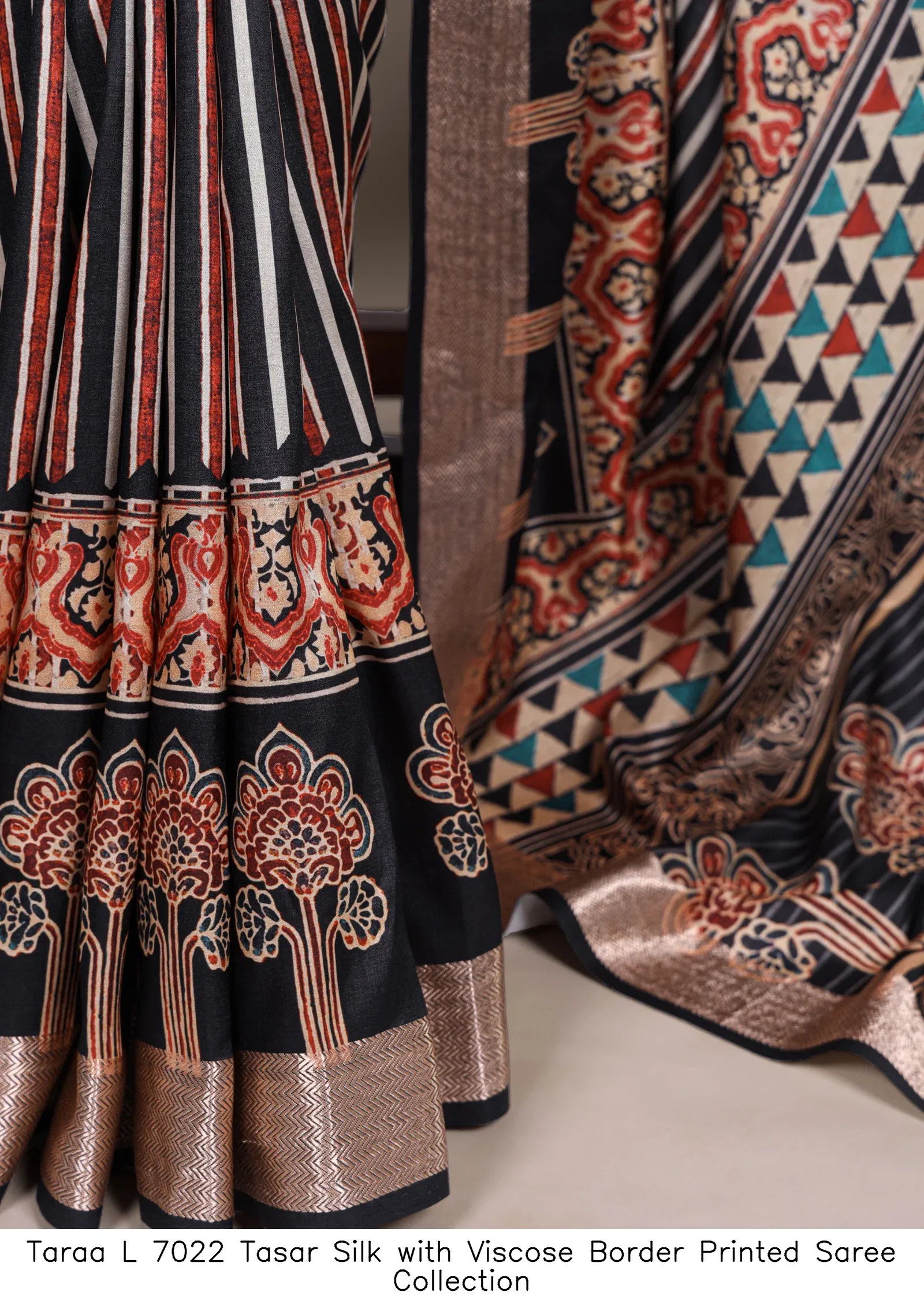 Taraa L 7022 Tasar Silk with Viscose Border Printed Saree Collection - Image 6