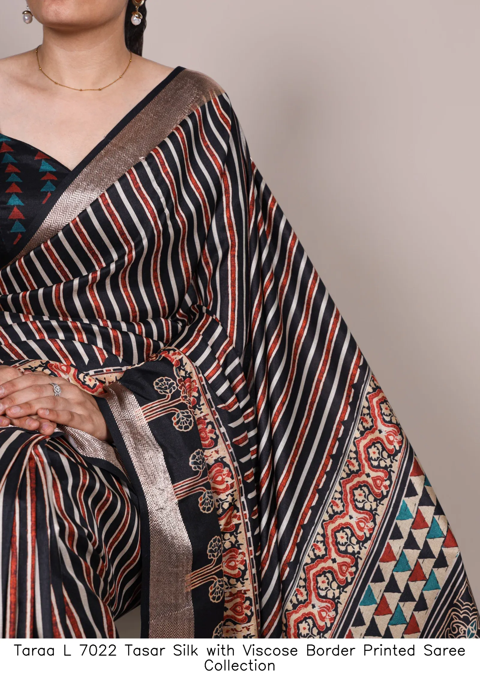 Taraa L 7022 Tasar Silk with Viscose Border Printed Saree Collection - Image 7