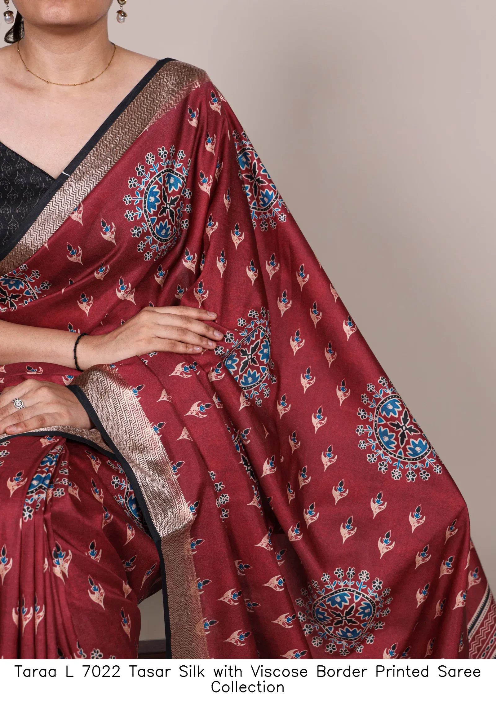 Taraa L 7022 Tasar Silk with Viscose Border Printed Saree Collection - Image 8