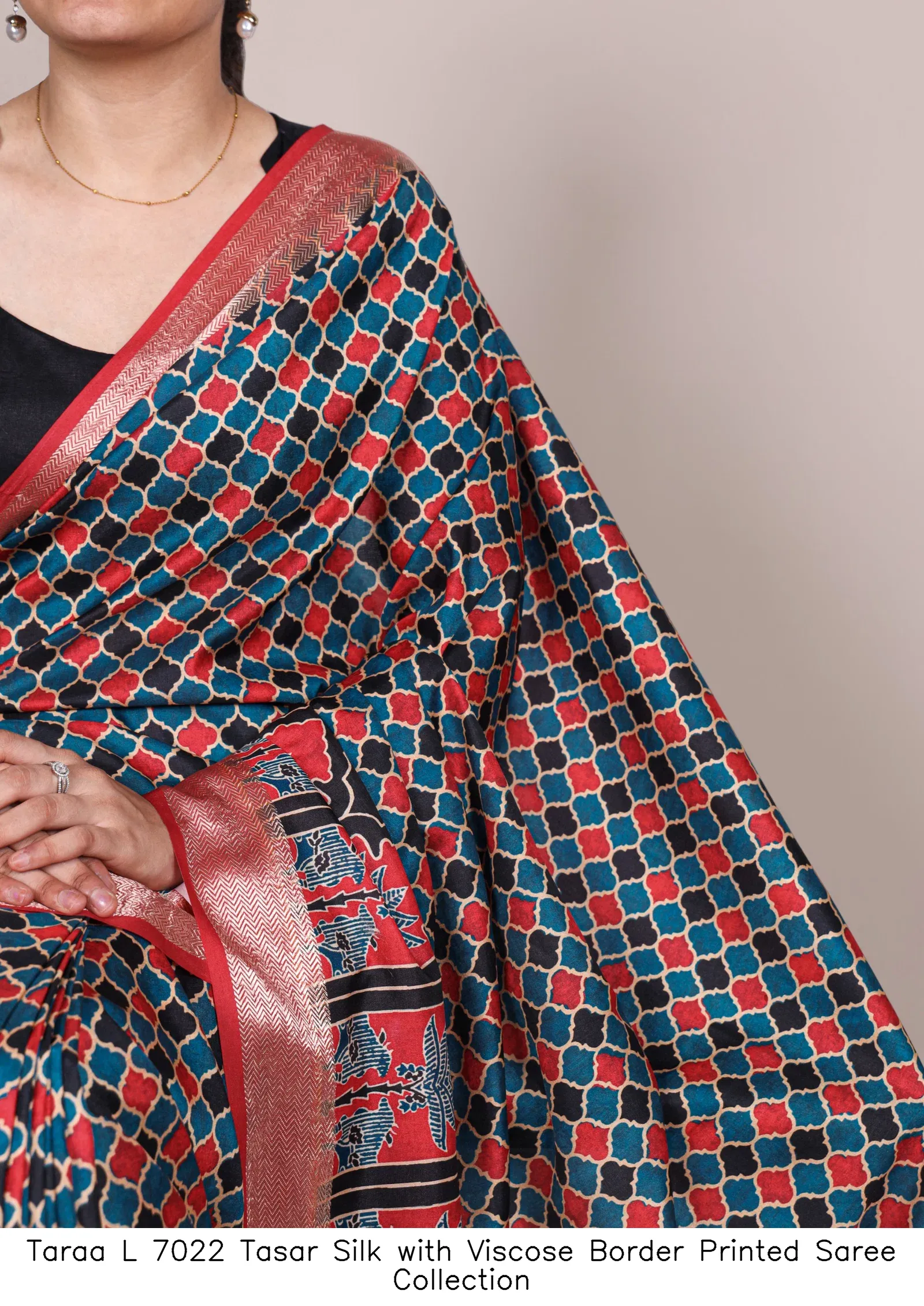 Taraa L 7022 Tasar Silk with Viscose Border Printed Saree Collection - Image 9