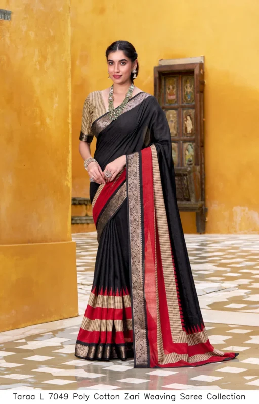 Taraa L 7049 Poly Cotton Zari Weaving Saree Collection