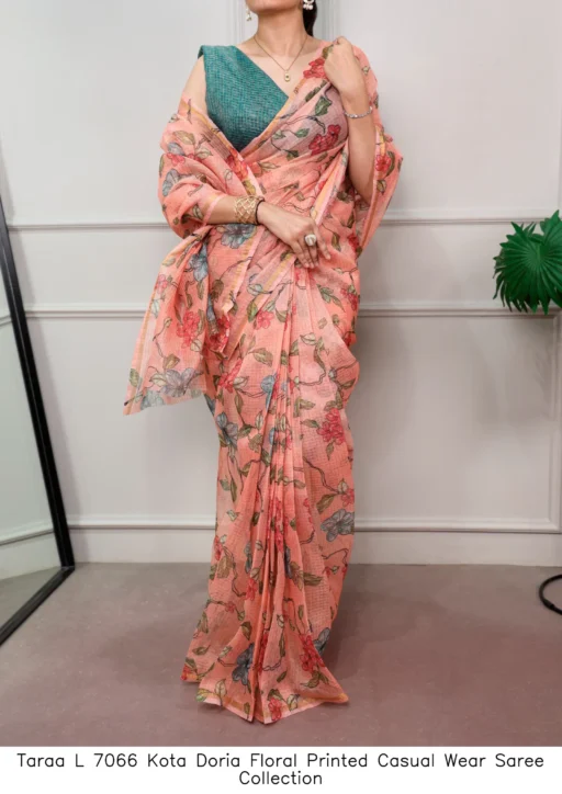 Taraa L 7066 Kota Doria Floral Printed Casual Wear Saree Collection