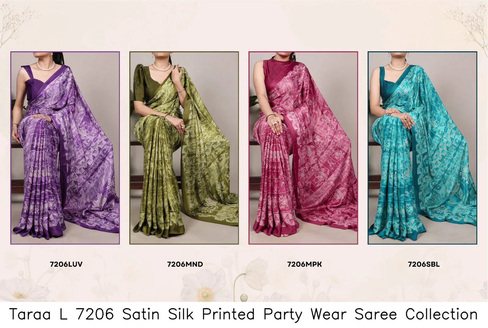 Taraa L 7206 Satin Silk Printed Party Wear Saree Collection - Image 10