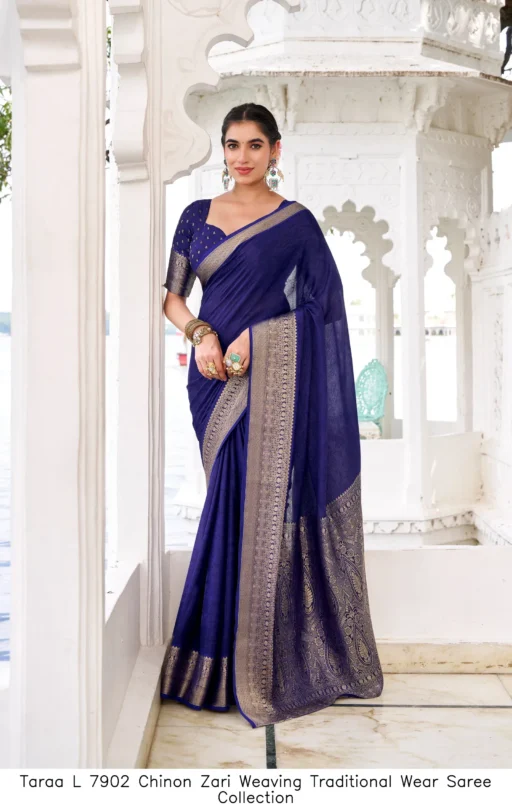 Taraa L 7902 Chinon Zari Weaving Traditional Wear Saree Collection
