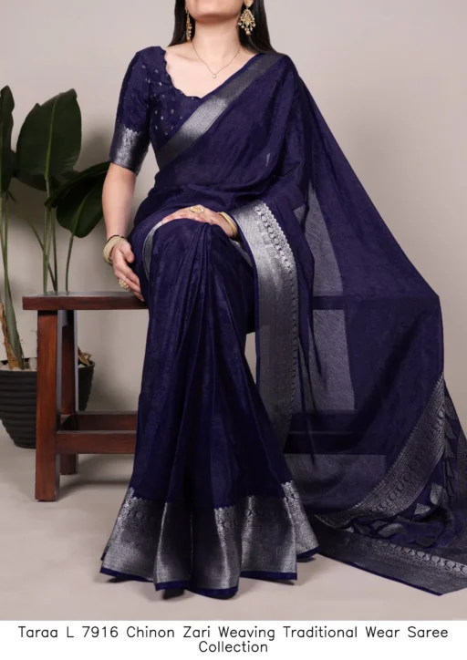 Taraa L 7916 Chinon Zari Weaving Traditional Wear Saree Collection
