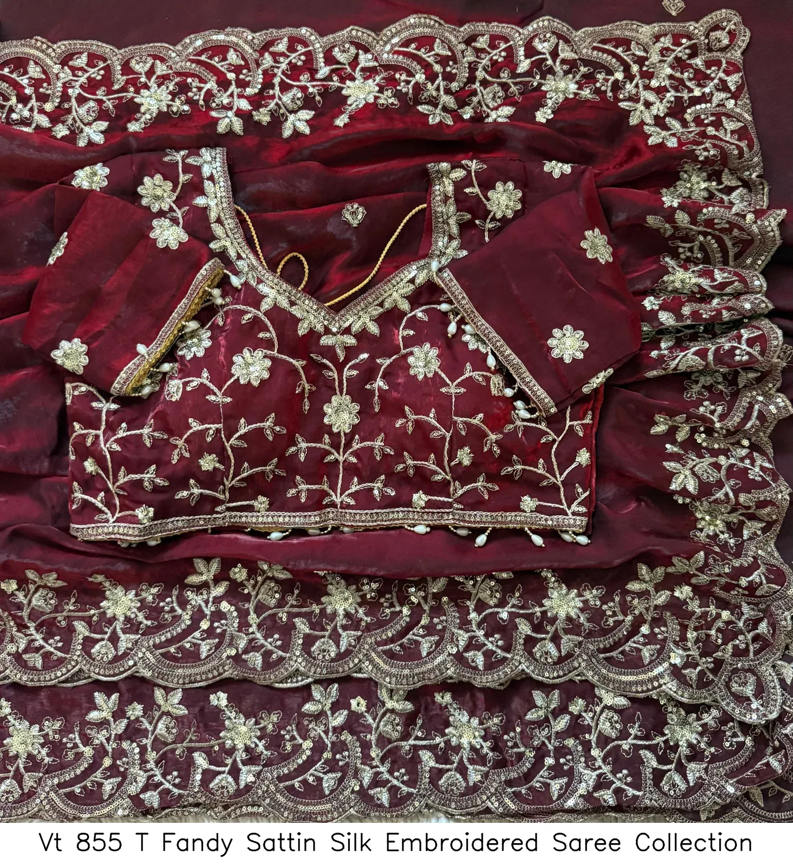 Vt 855 T Fandy Sattin Silk Embroidered Saree Collection - Image 2