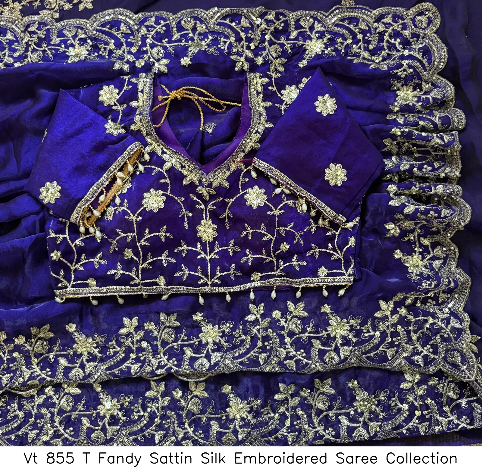 Vt 855 T Fandy Sattin Silk Embroidered Saree Collection - Image 6