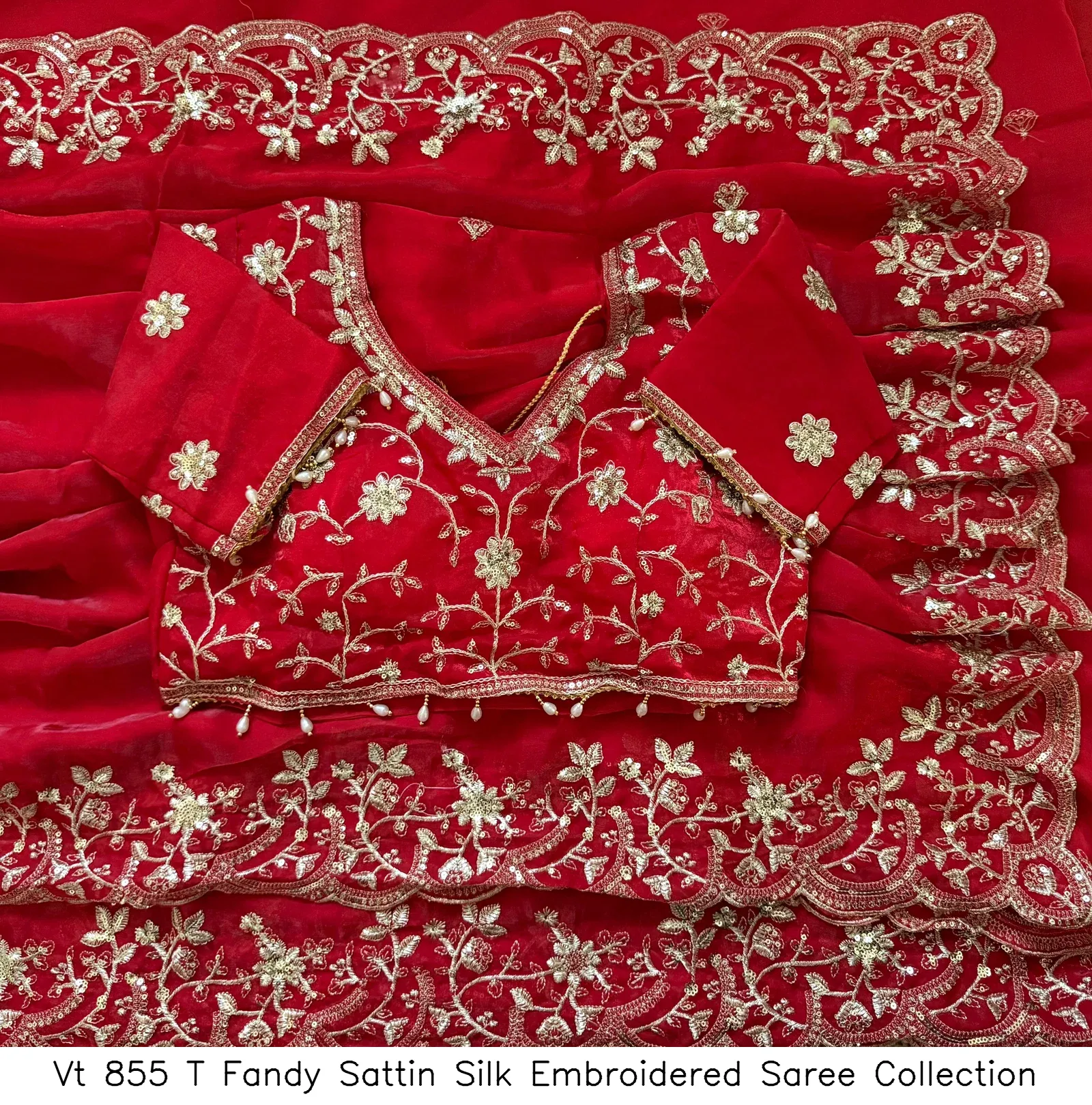 Vt 855 T Fandy Sattin Silk Embroidered Saree Collection - Image 8