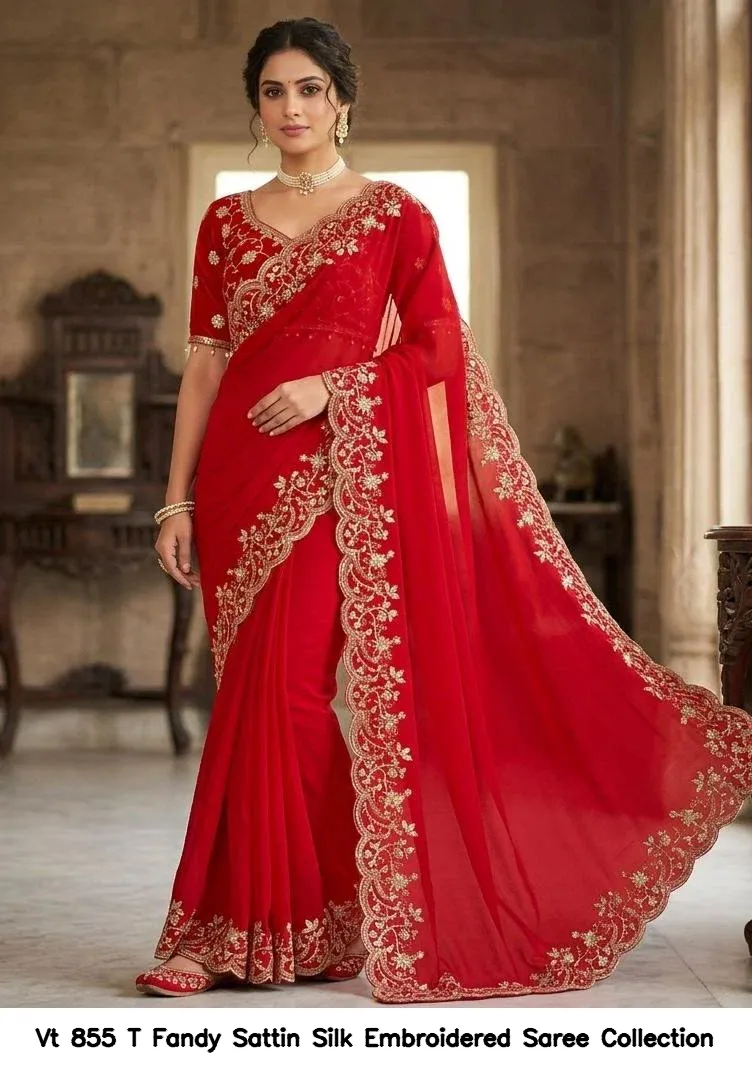 Vt 855 T Fandy Sattin Silk Embroidered Saree Collection - Image 9