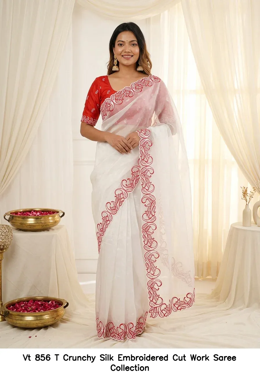 Vt 856 T Crunchy Silk Embroidered Cut Work Saree Collection - Image 2