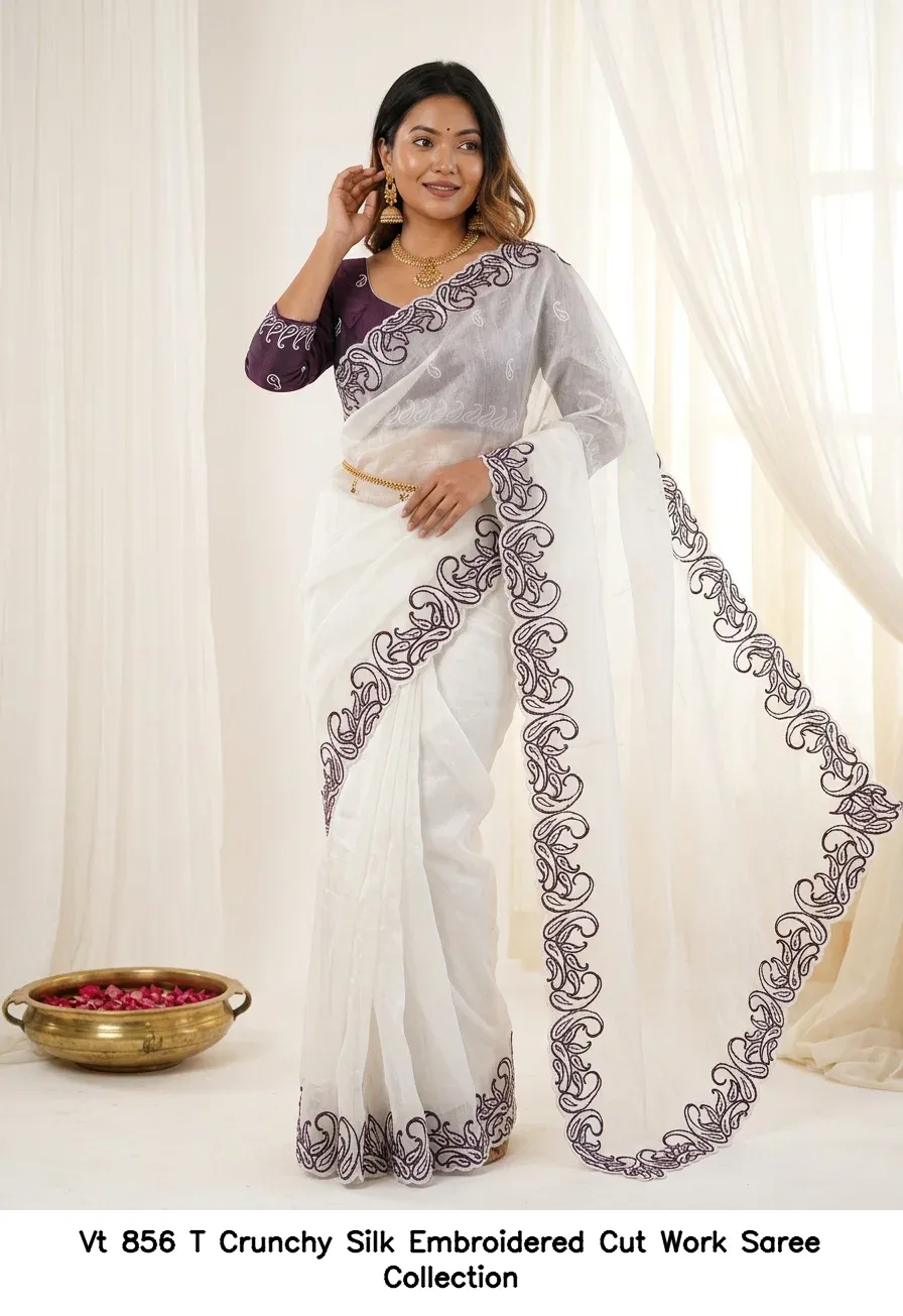 Vt 856 T Crunchy Silk Embroidered Cut Work Saree Collection - Image 8