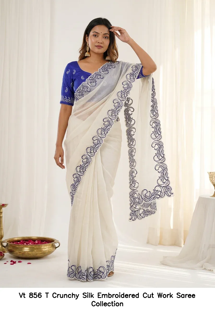 Vt 856 T Crunchy Silk Embroidered Cut Work Saree Collection - Image 9