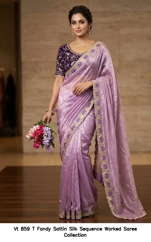 Vt 859 T Fandy Sattin Silk Sequence Worked Saree Collection