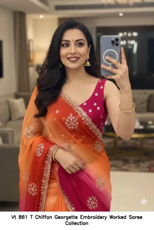 Vt 861 T Chiffon Georgette Embroidery Worked Saree Collection