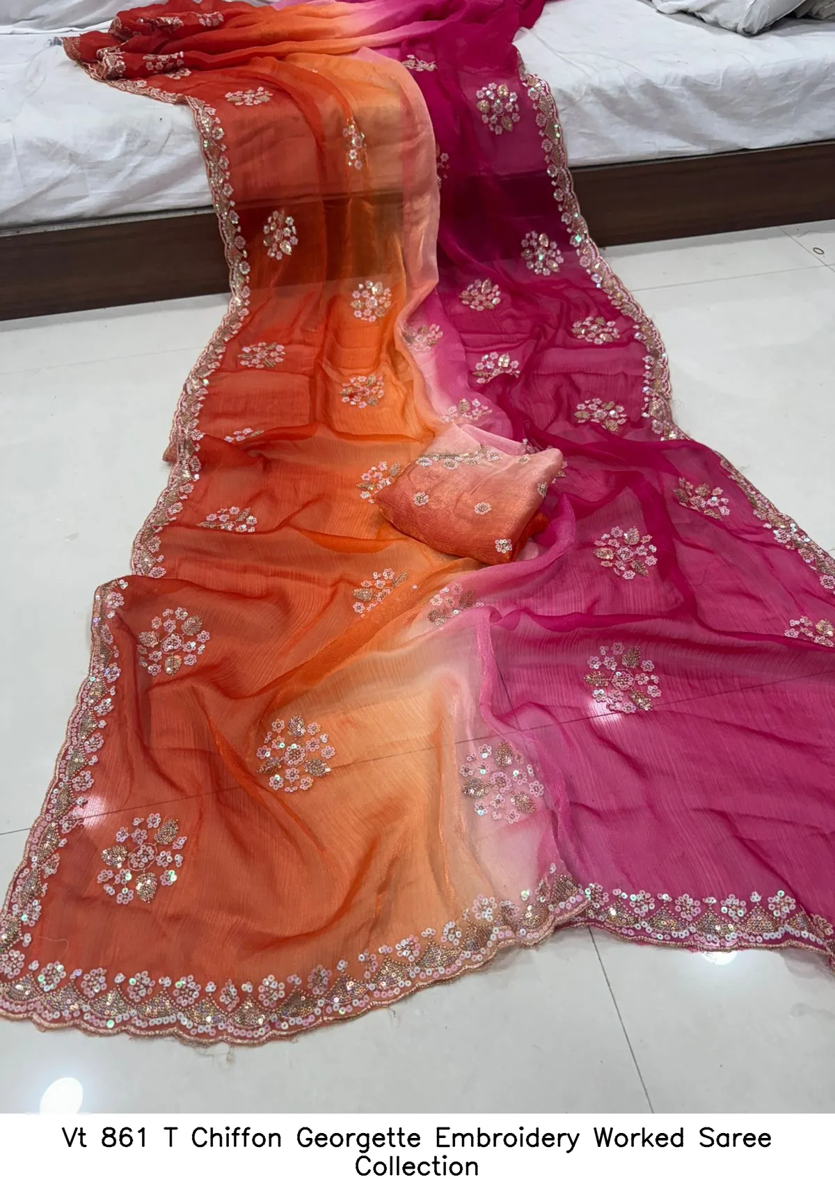 Vt 861 T Chiffon Georgette Embroidery Worked Saree Collection - Image 11