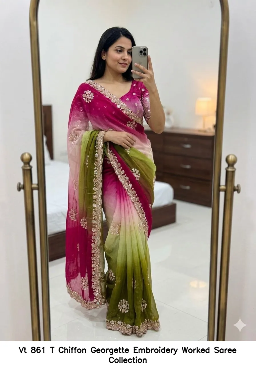 Vt 861 T Chiffon Georgette Embroidery Worked Saree Collection - Image 12