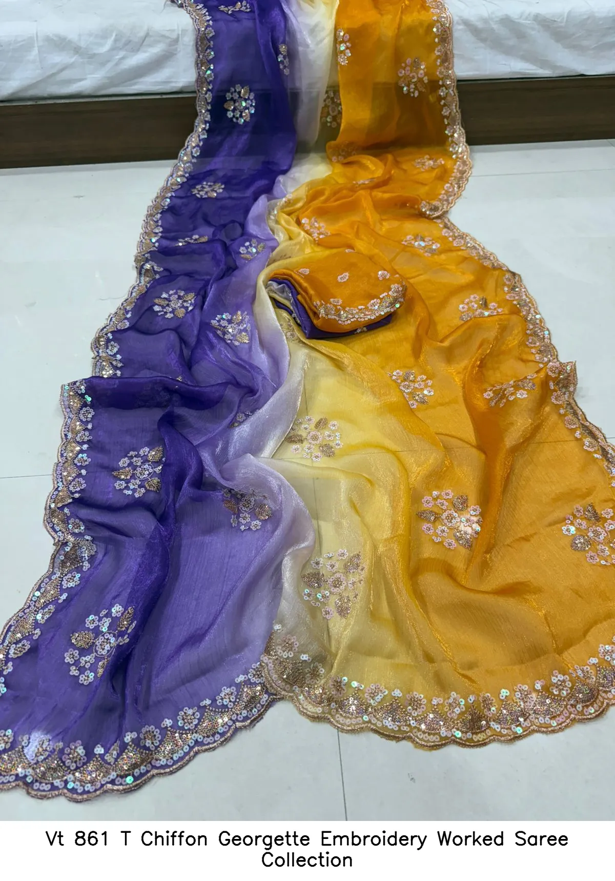 Vt 861 T Chiffon Georgette Embroidery Worked Saree Collection - Image 3