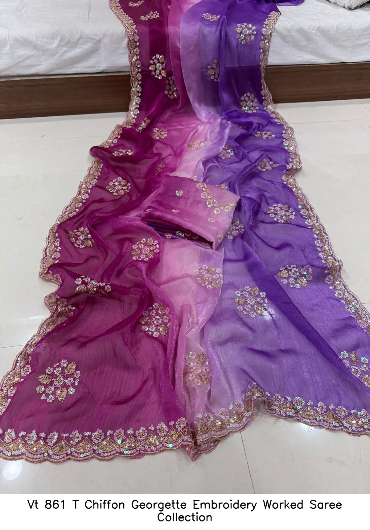 Vt 861 T Chiffon Georgette Embroidery Worked Saree Collection - Image 4