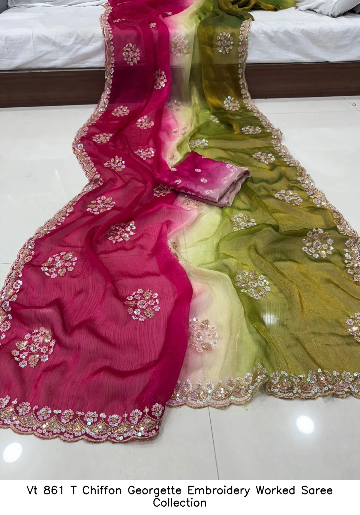 Vt 861 T Chiffon Georgette Embroidery Worked Saree Collection - Image 5