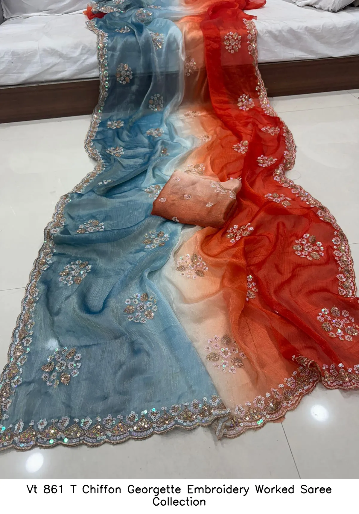 Vt 861 T Chiffon Georgette Embroidery Worked Saree Collection - Image 6