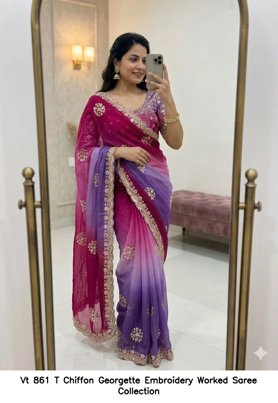 Vt 861 T Chiffon Georgette Embroidery Worked Saree Collection - Image 8