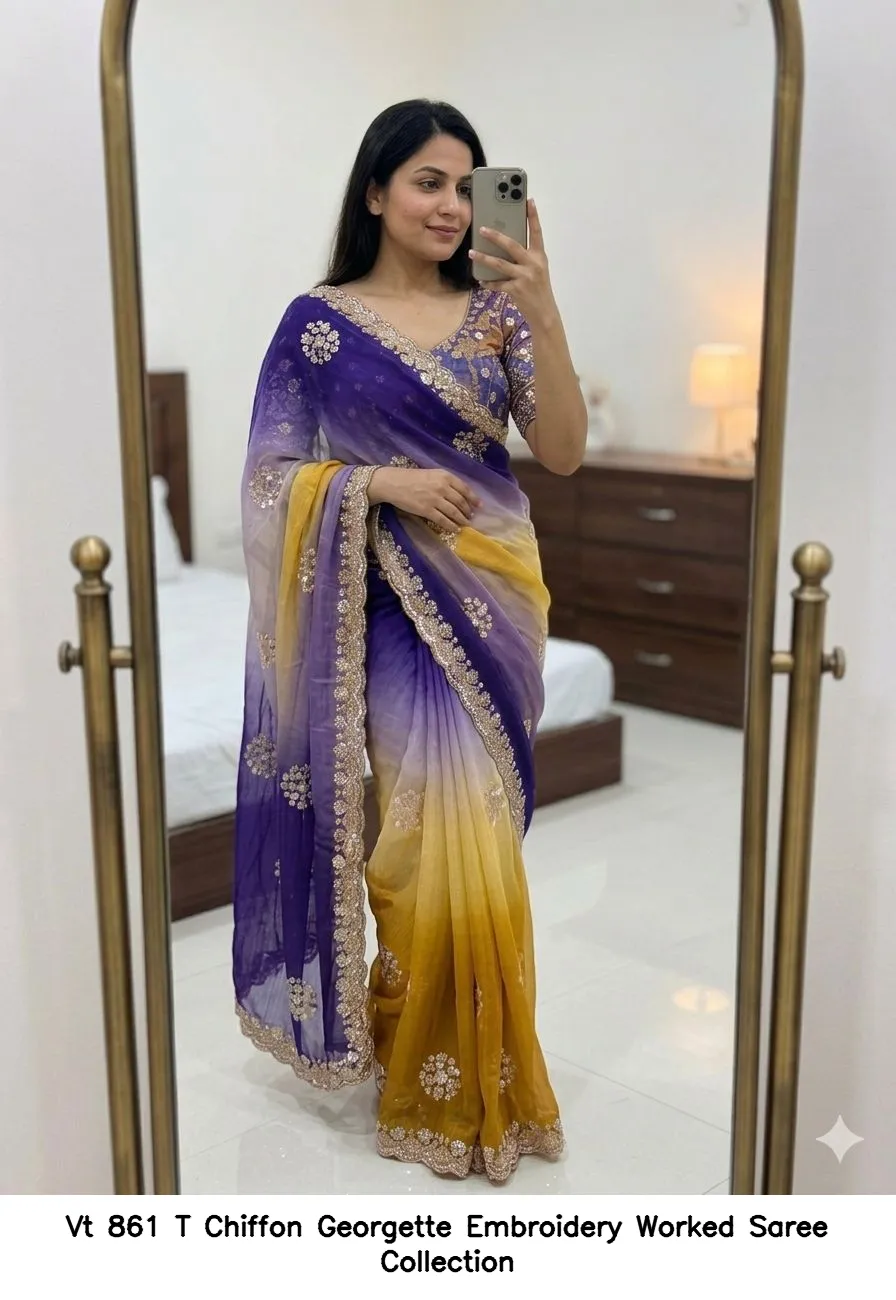 Vt 861 T Chiffon Georgette Embroidery Worked Saree Collection - Image 9