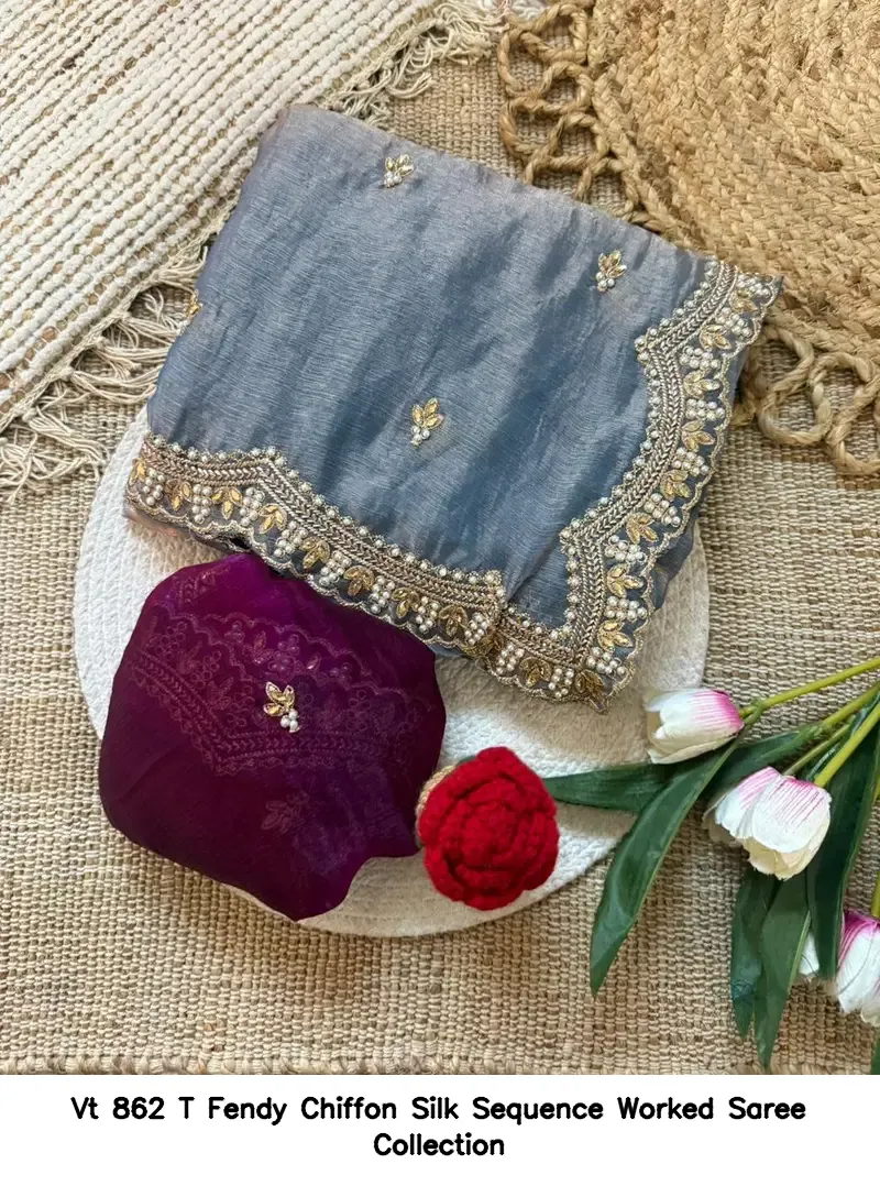 Vt 862 T Fendy Chiffon Silk Sequence Worked Saree Collection - Image 2