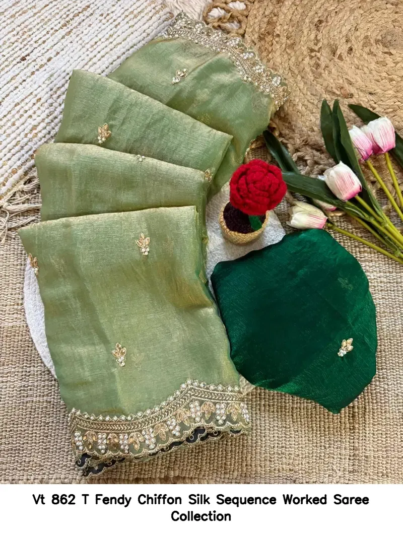 Vt 862 T Fendy Chiffon Silk Sequence Worked Saree Collection - Image 4
