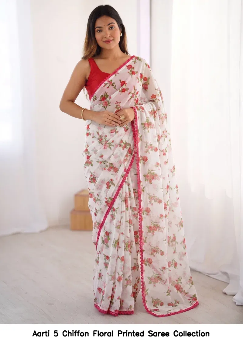 Aarti 5 Chiffon Floral Printed Saree Collection