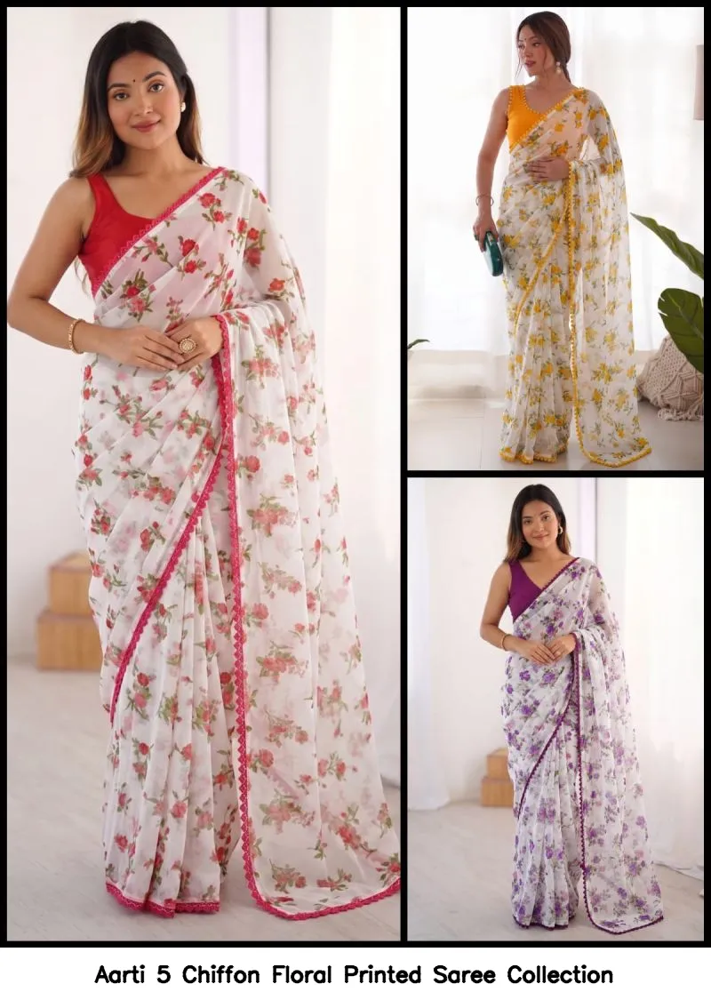 Aarti 5 Chiffon Floral Printed Saree Collection - Image 2