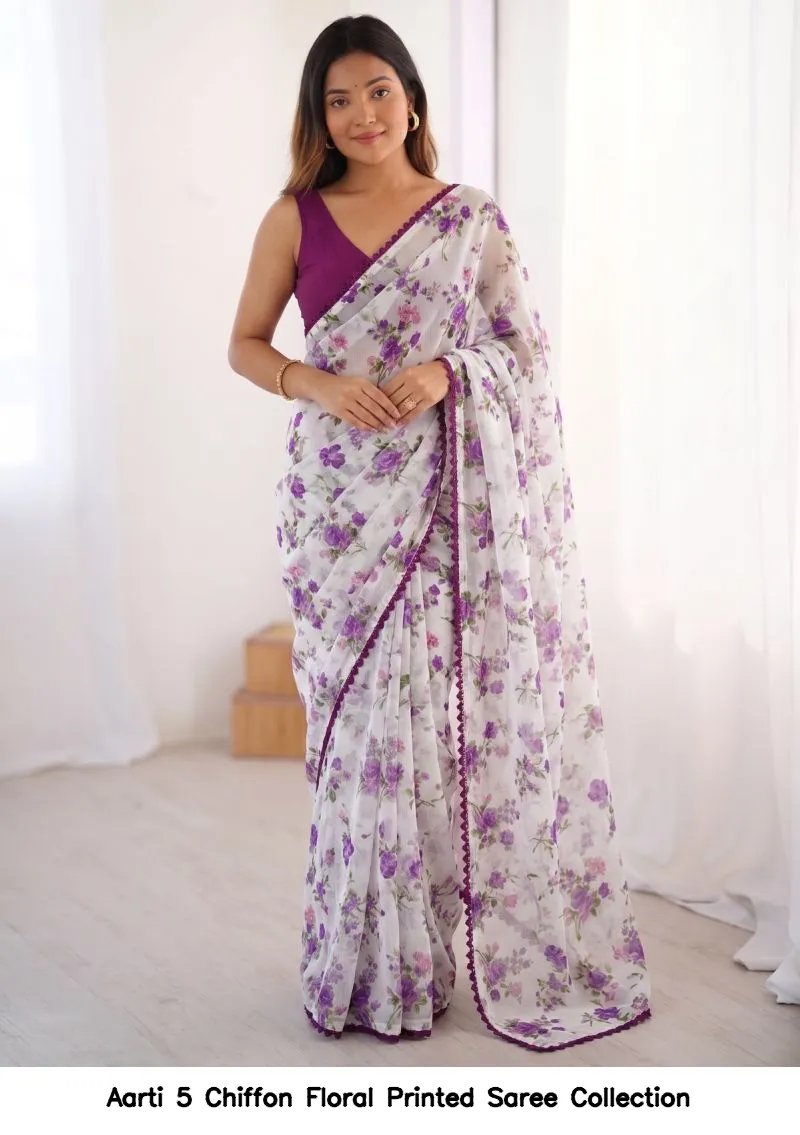 Aarti 5 Chiffon Floral Printed Saree Collection - Image 3