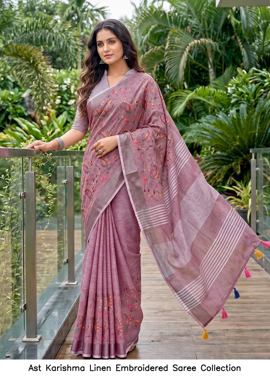 Ast Karishma Linen Embroidered Saree Collection - Image 2