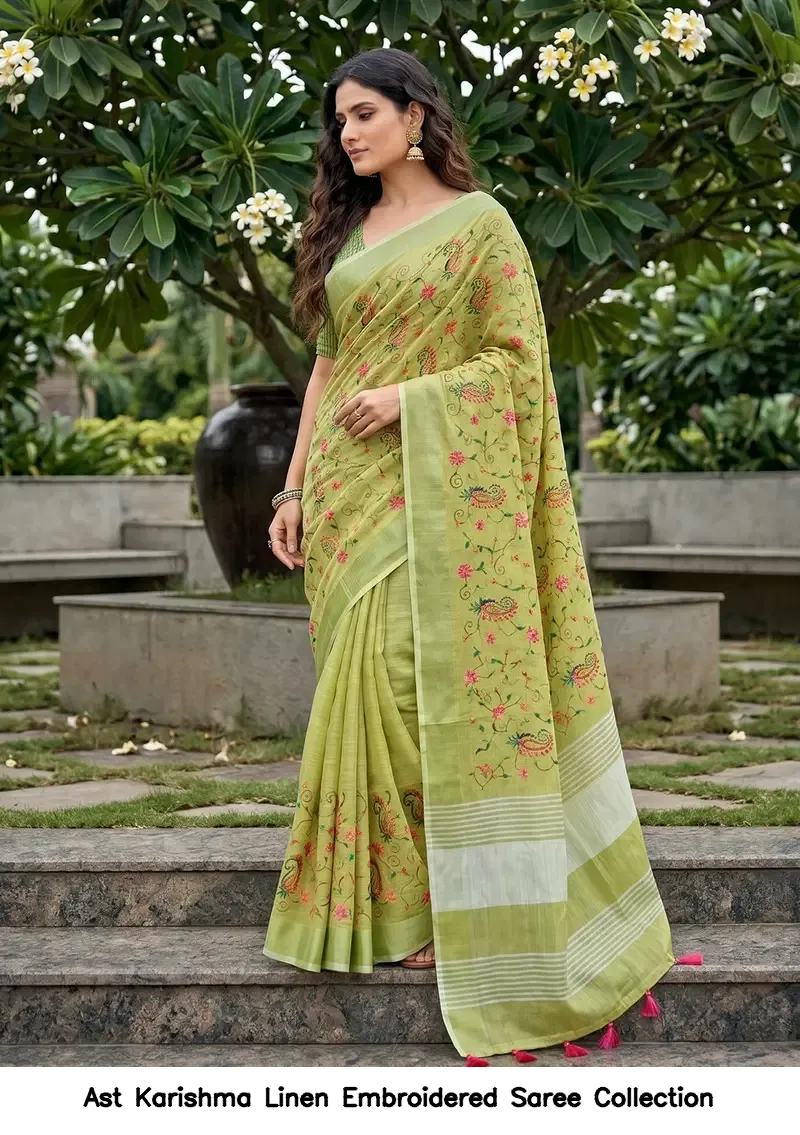 Ast Karishma Linen Embroidered Saree Collection - Image 3