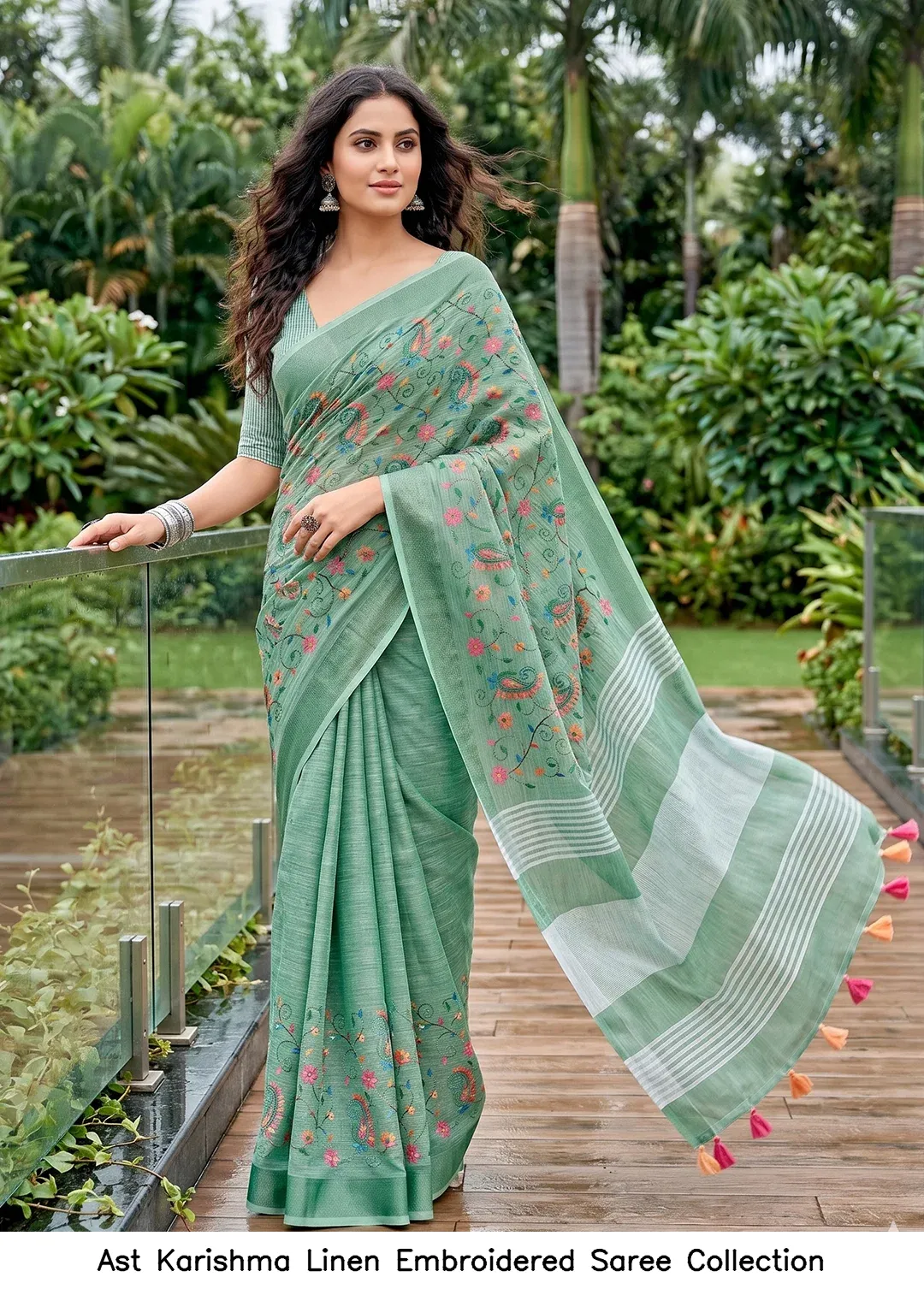 Ast Karishma Linen Embroidered Saree Collection - Image 4