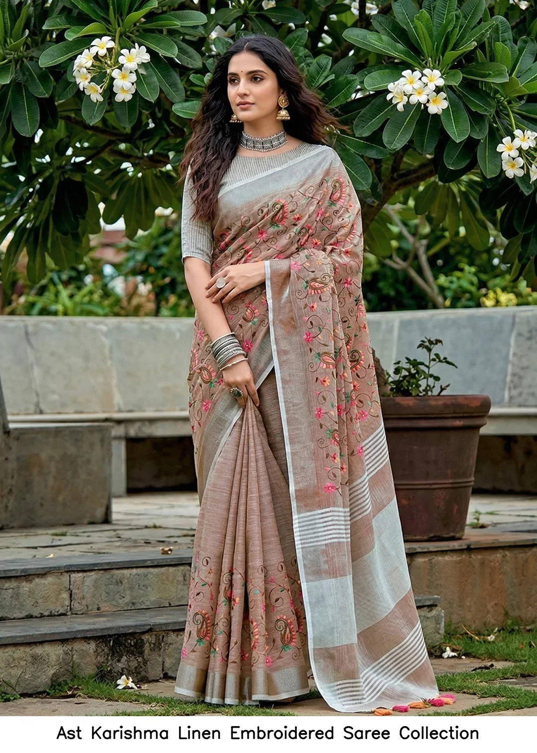 Ast Karishma Linen Embroidered Saree Collection - Image 5