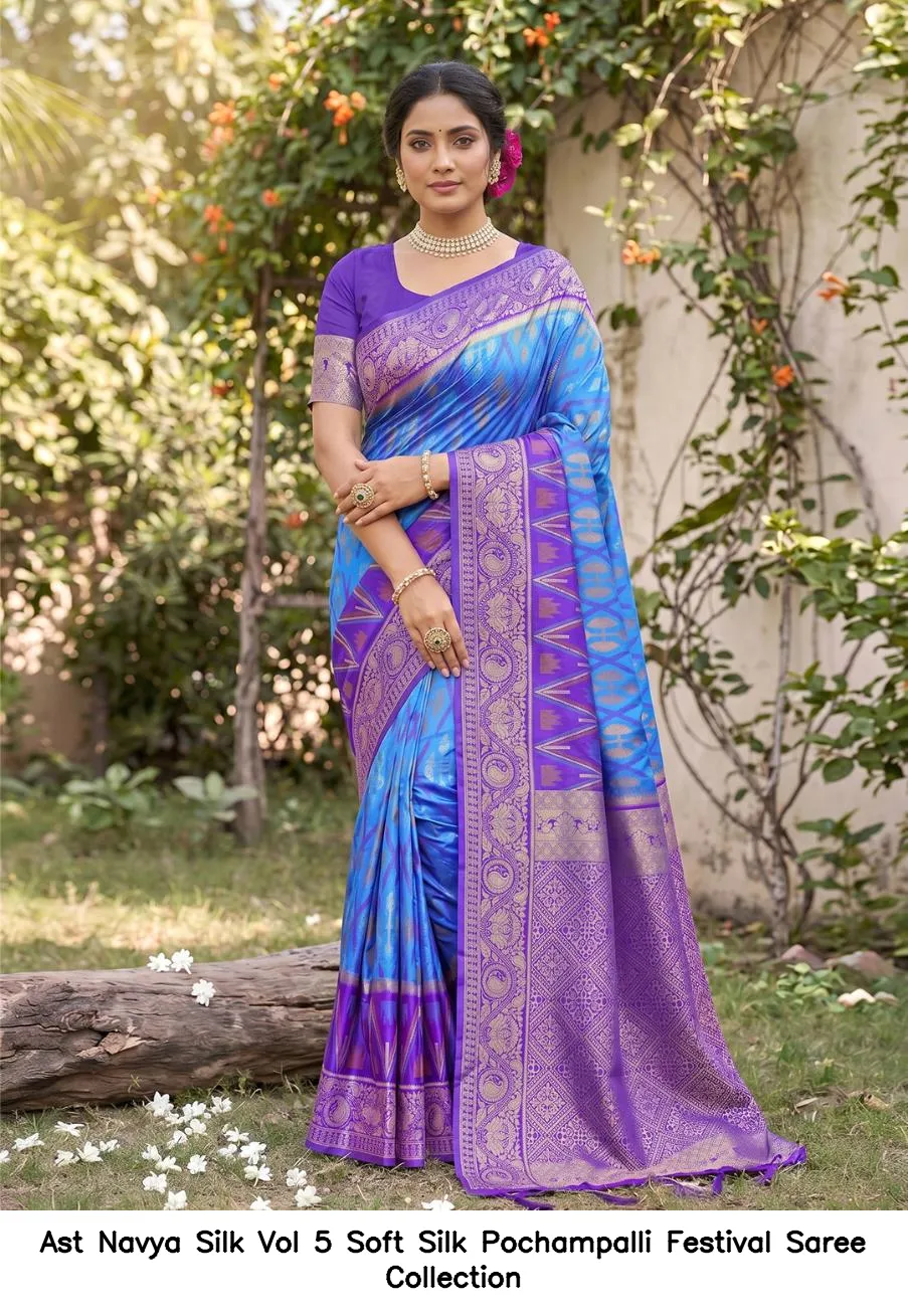 Ast Navya Silk Vol 5 Soft Silk Pochampalli Festival Saree Collection - Image 2