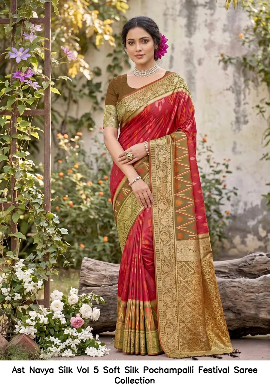 Ast Navya Silk Vol 5 Soft Silk Pochampalli Festival Saree Collection - Image 3