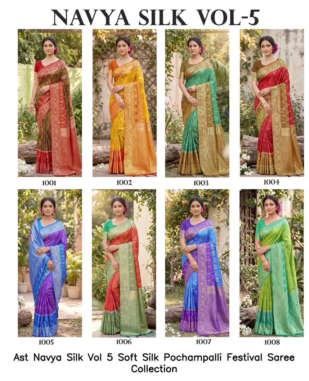 Ast Navya Silk Vol 5 Soft Silk Pochampalli Festival Saree Collection - Image 6