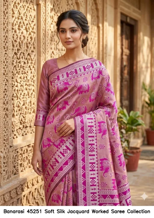 Banarasi 45251 Soft Silk Jacquard Worked Saree Collection