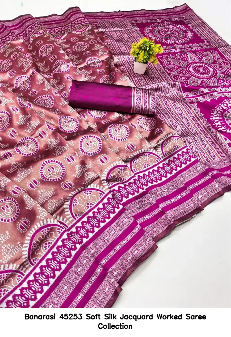 Banarasi 45253 Soft Silk Jacquard Worked Saree Collection